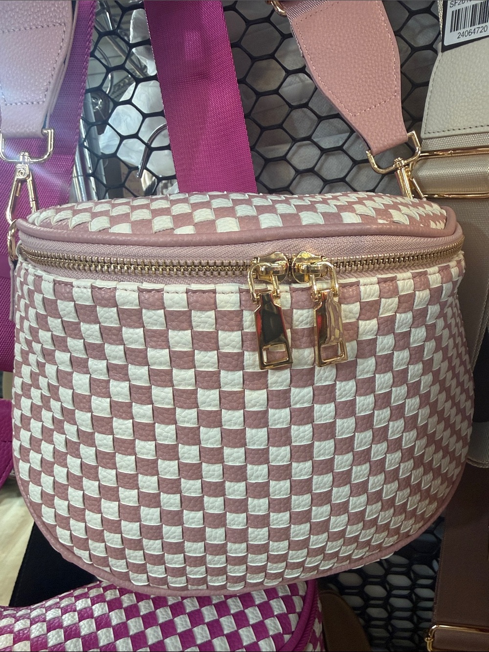 Woven Pink and White Crossbody Bag - Stylish Women’s Shoulder Bag